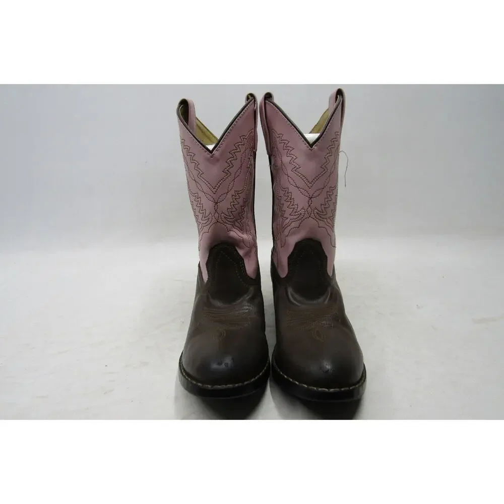 Smoky Mountain Youth Size 2.5 R Pink Brown Leather Western Cowboy Boots